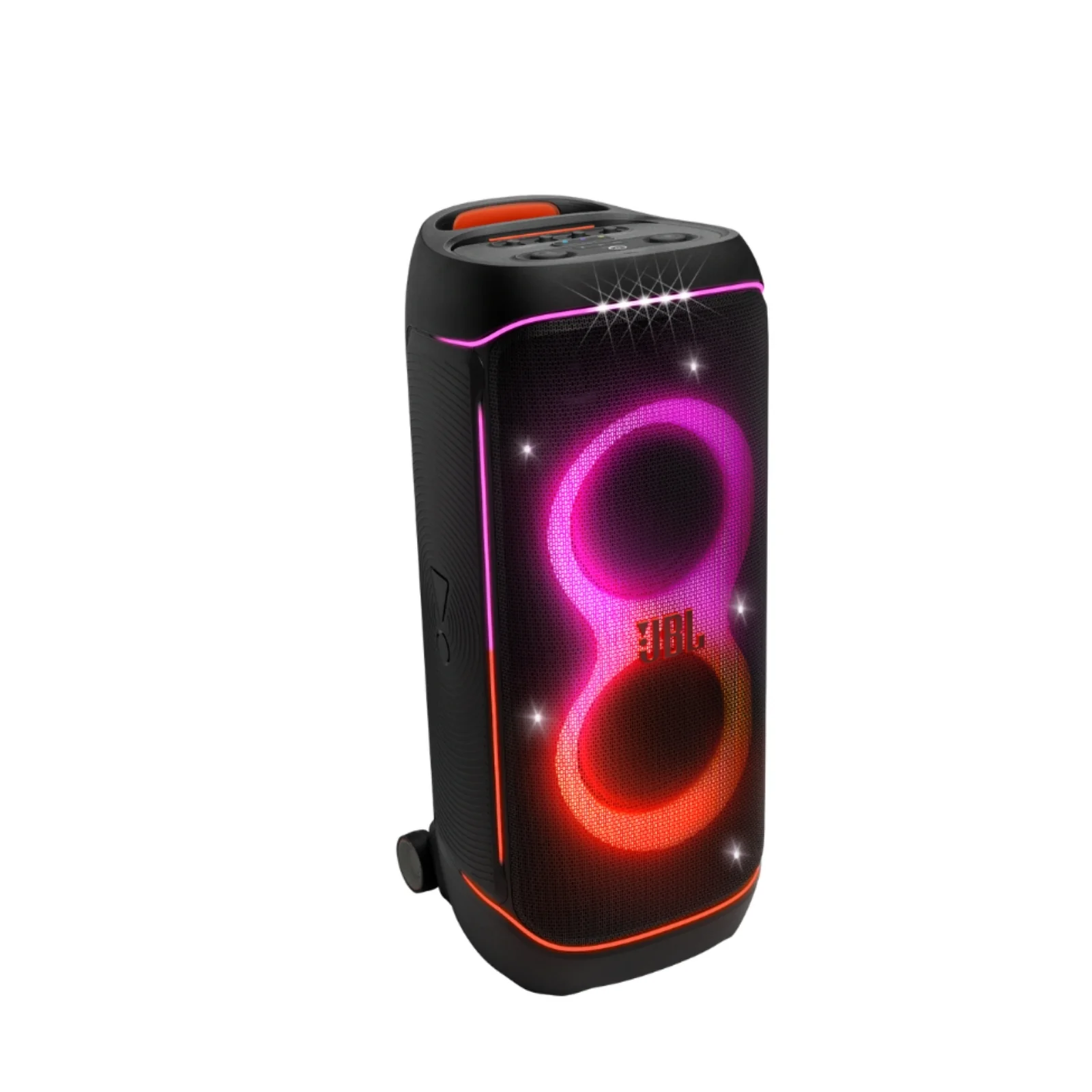 Black PartyBox 720 with its LED light show switched on